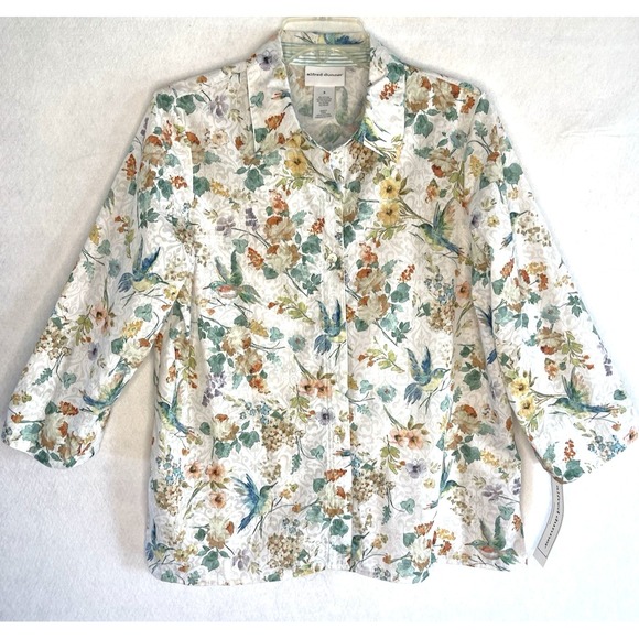 Alfred Dunner Tops - Alfred Dunner Women's Floral Hummingbird Print‎ Blouse Small Nature Cottagecore